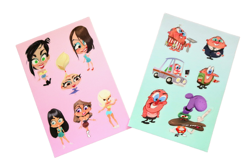 4 x 6" Sticker Sheet Pair: Big-Headed Cuties + George Liquor