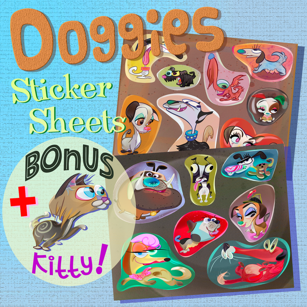 Sticker Sheets - Doggies + 1 Inbred Kitty