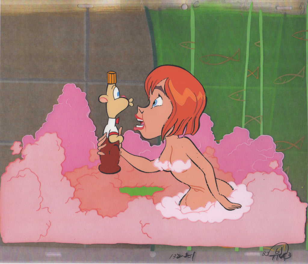 Original Animation Cel from Björk's "I Miss You" Music Video: sc22, Bathtub Scene with Jimmy Soaky