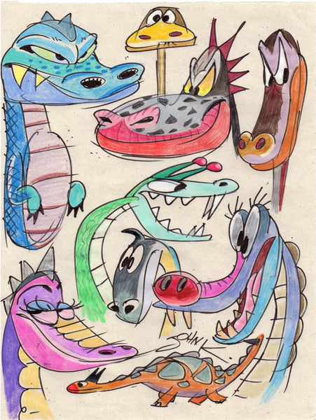 Art Original - Tiny and Less Tiny Critters Color Doodles